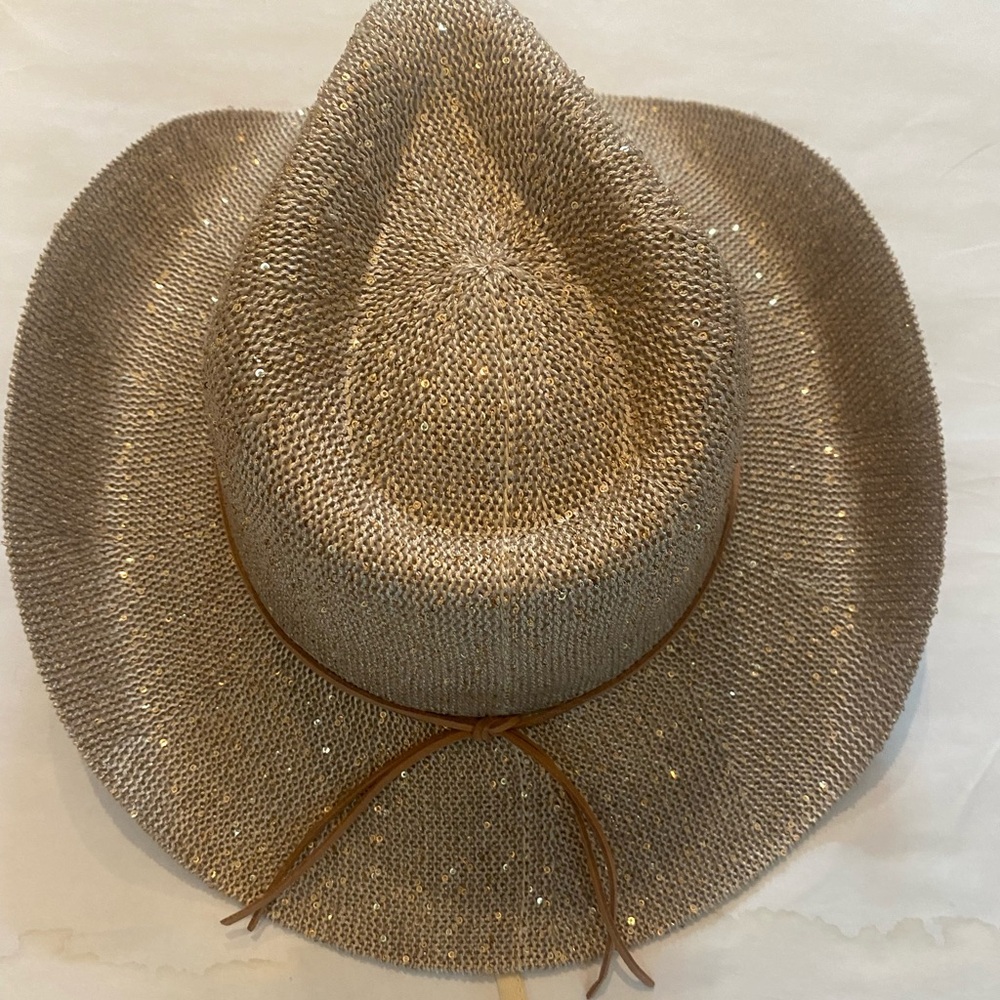 Anthropologie Sparkle Cowboy Rancher Hat beige-gold one size western core
